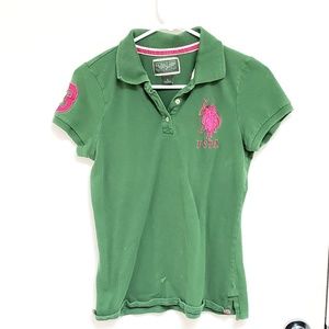 Green and Pink USPA Polo Shirt Large Horse Logo